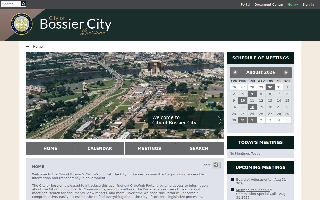 Bossier City neighbors civic records in the public meetings portal