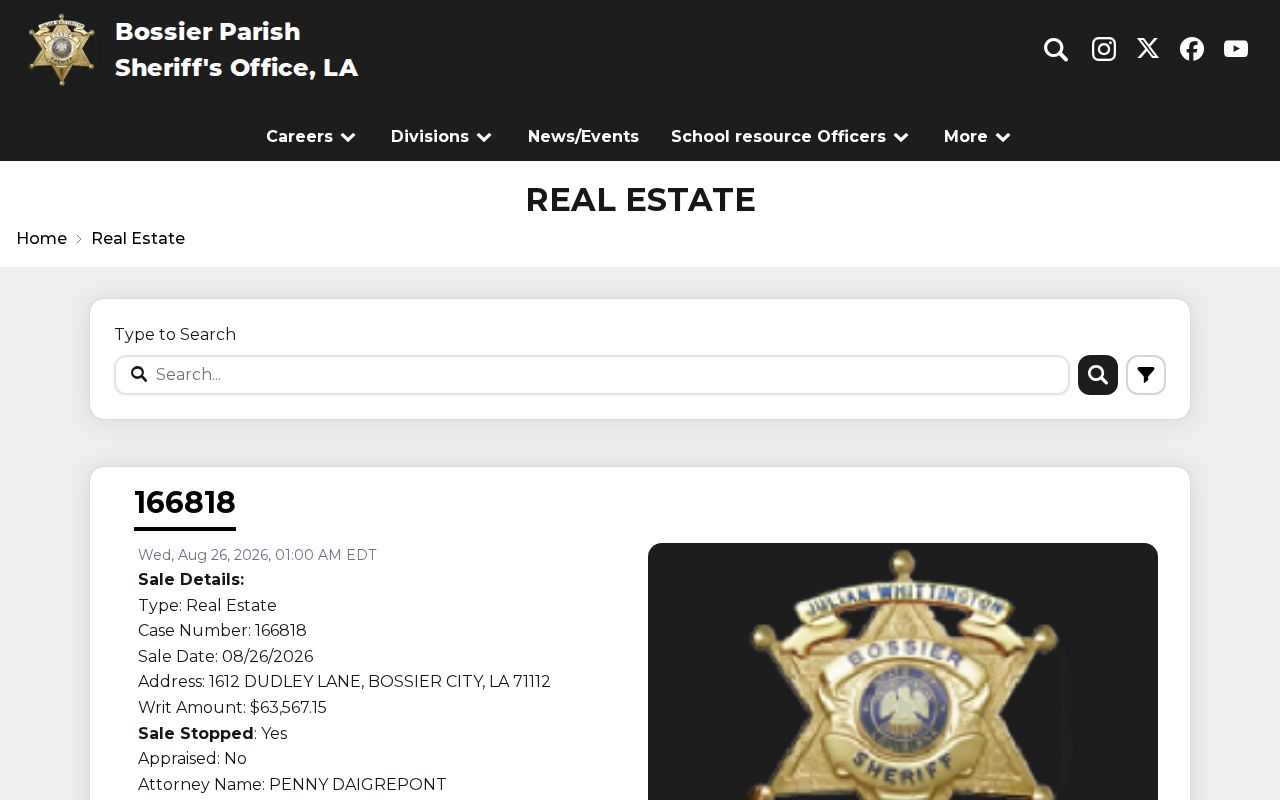 Bossier City previous residents research through Sheriff real estate sales