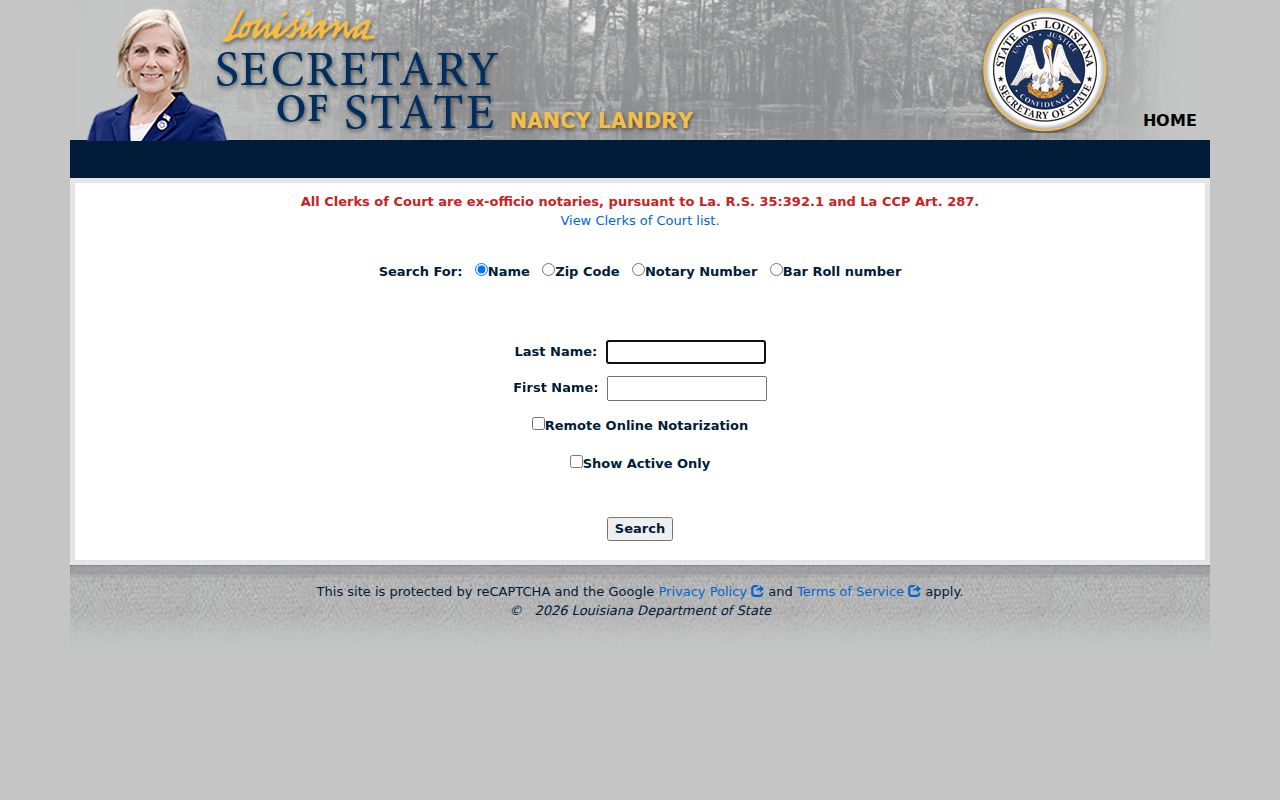 Bossier City resident lookup using the Louisiana notary search