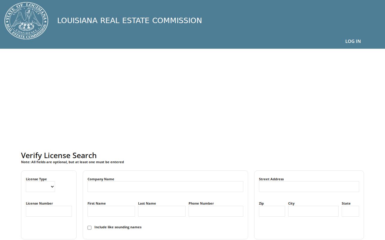 Bossier City resident lookup with Louisiana real estate license fields
