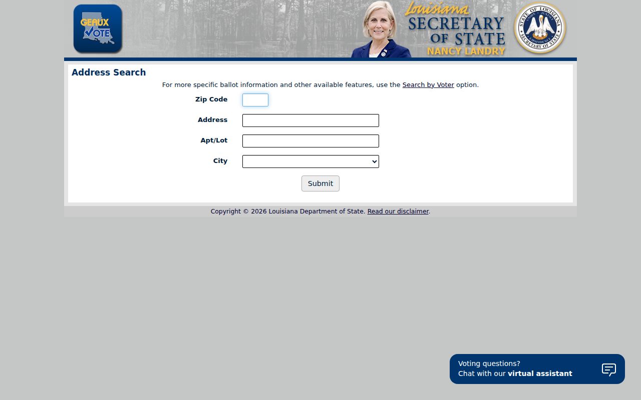 Bossier City resident lookup through the Louisiana voter address search